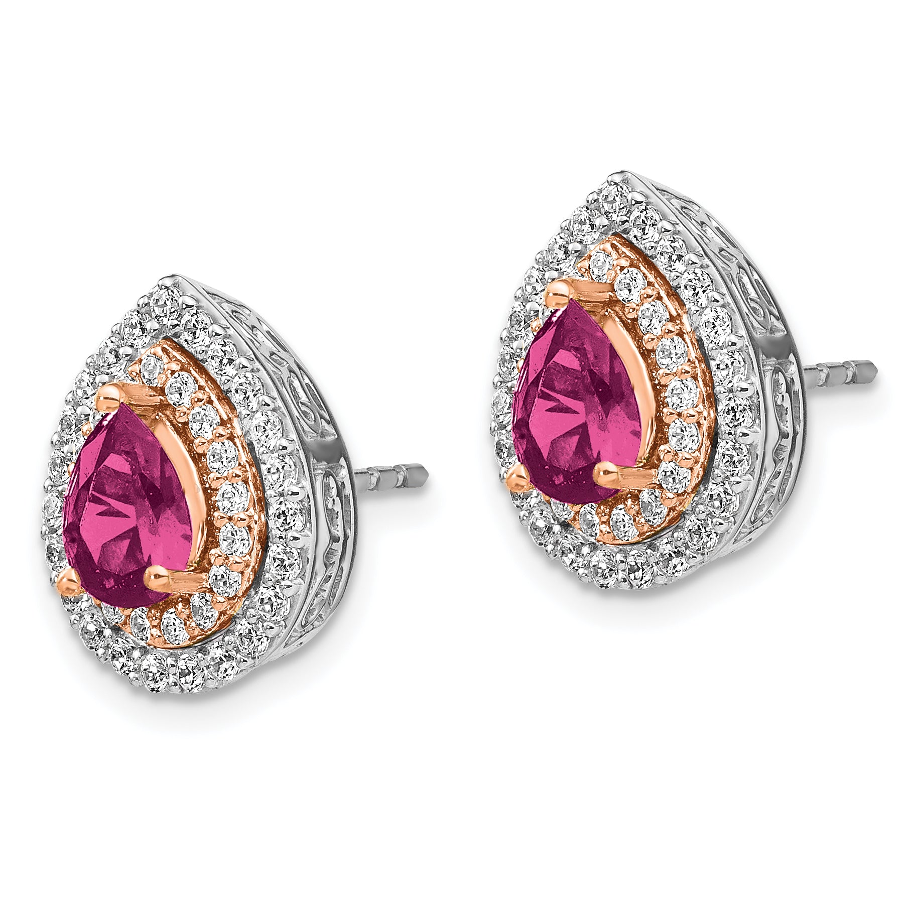 14K Two-Tone Lab Grown Diamond and Created Pink Sapphire Earrings