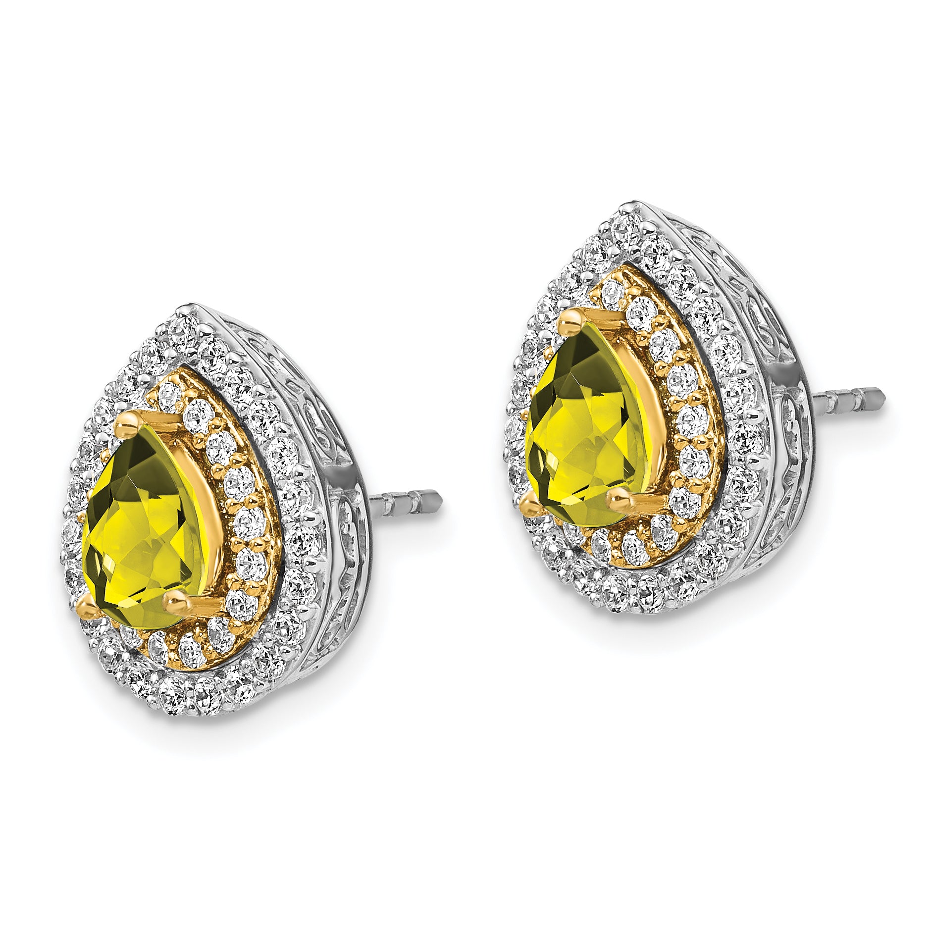 14K Two-Tone Lab Grown Diamond & Created Yellow Sapphire Earrings