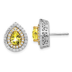 14K Two-Tone Lab Grown Diamond & Created Yellow Sapphire Earrings