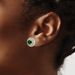 14K Two-Tone Lab Grown Diamond and Created Emerald Earrings