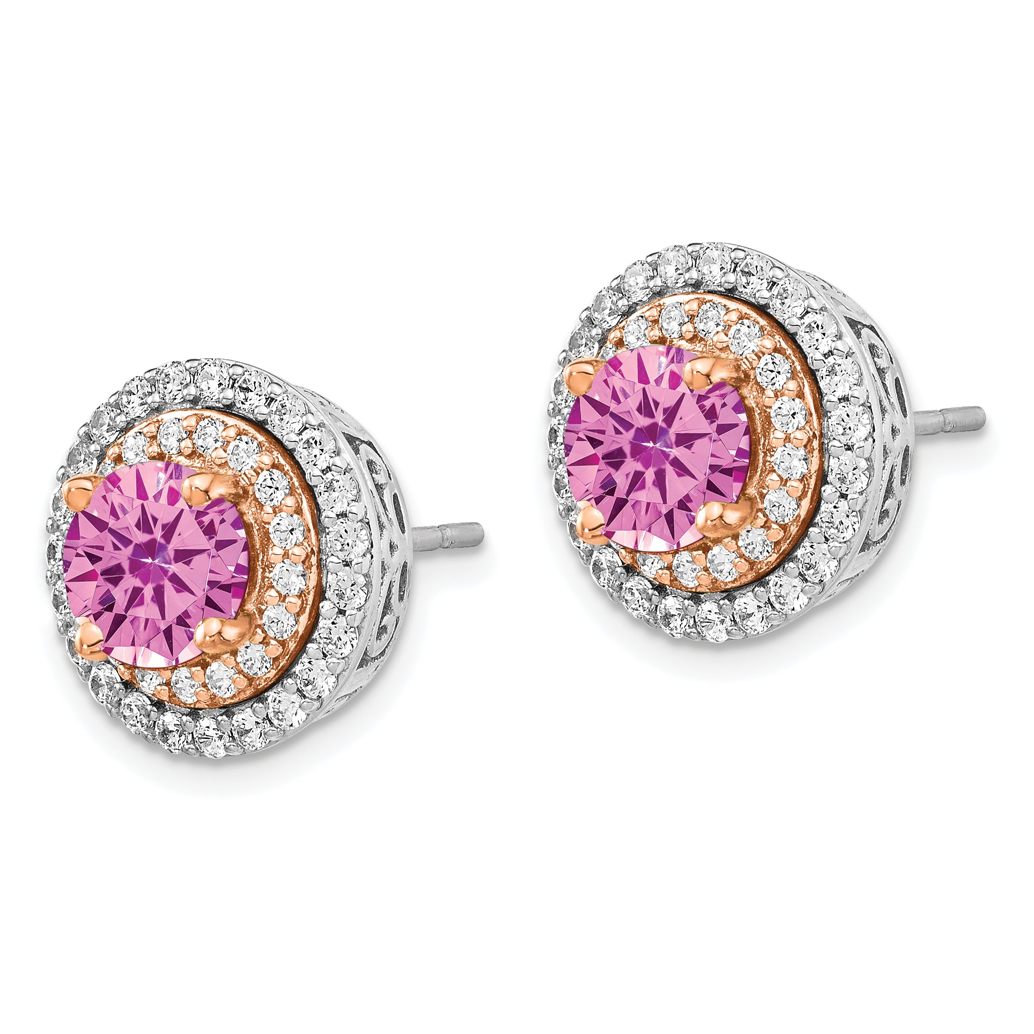 14K Two-Tone Lab Grown Diamond and Created Pink Sapphire Earrings