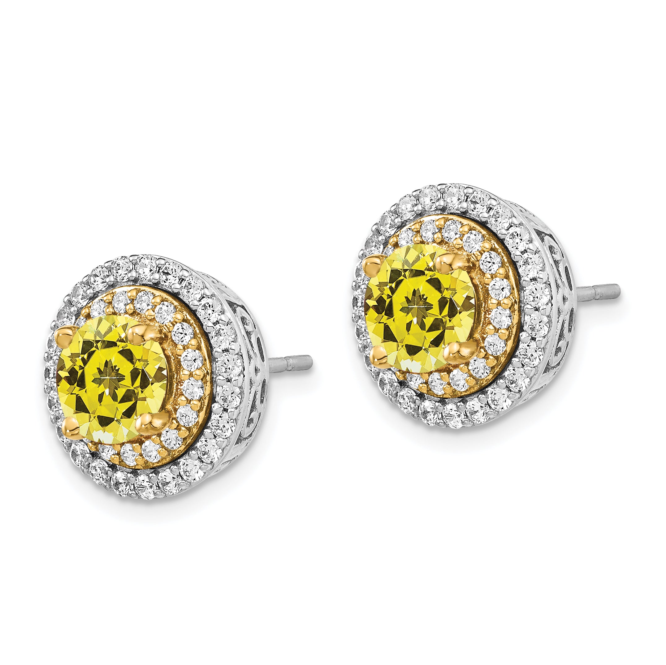 14K Two-Tone Lab Grown Diamond & Created Yellow Sapphire Earrings