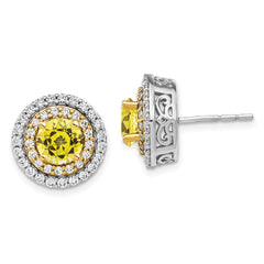 14K Two-Tone Lab Grown Diamond & Created Yellow Sapphire Earrings