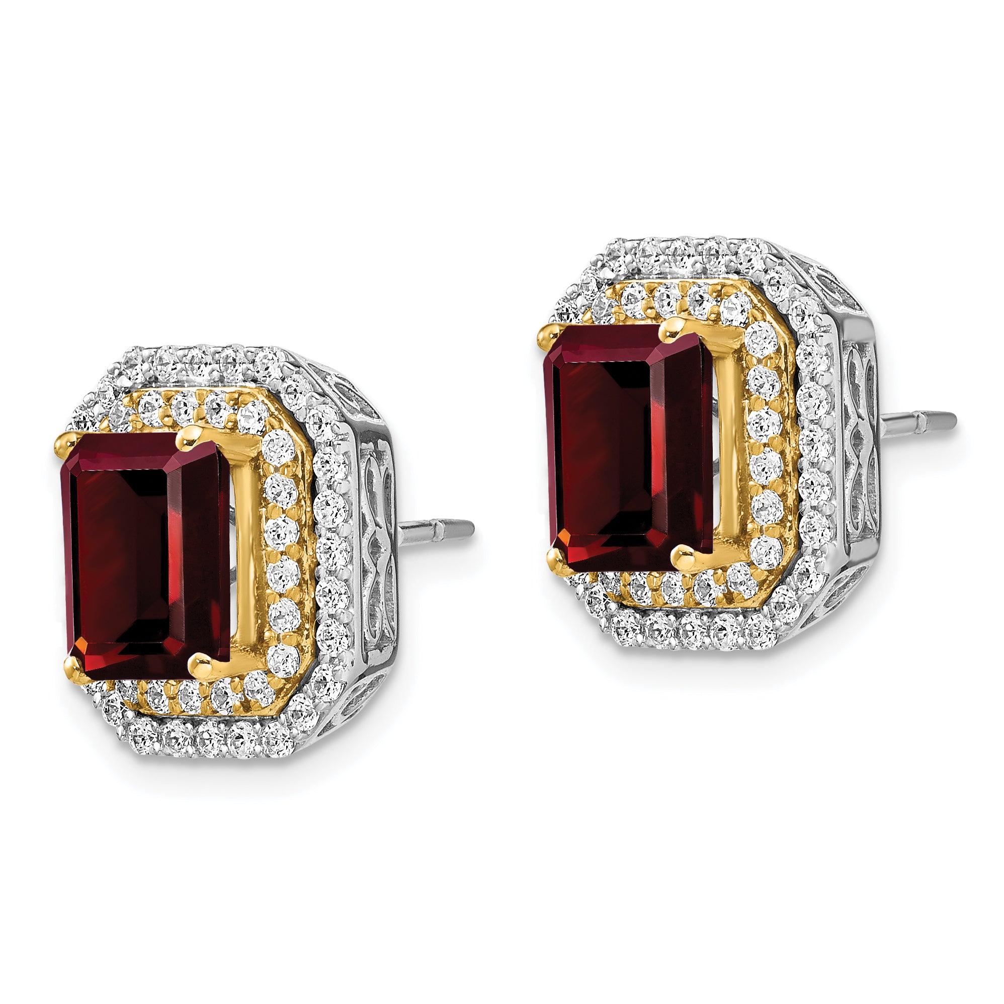 14K Two-Tone Lab Grown Diamond & Created Ruby Earrings