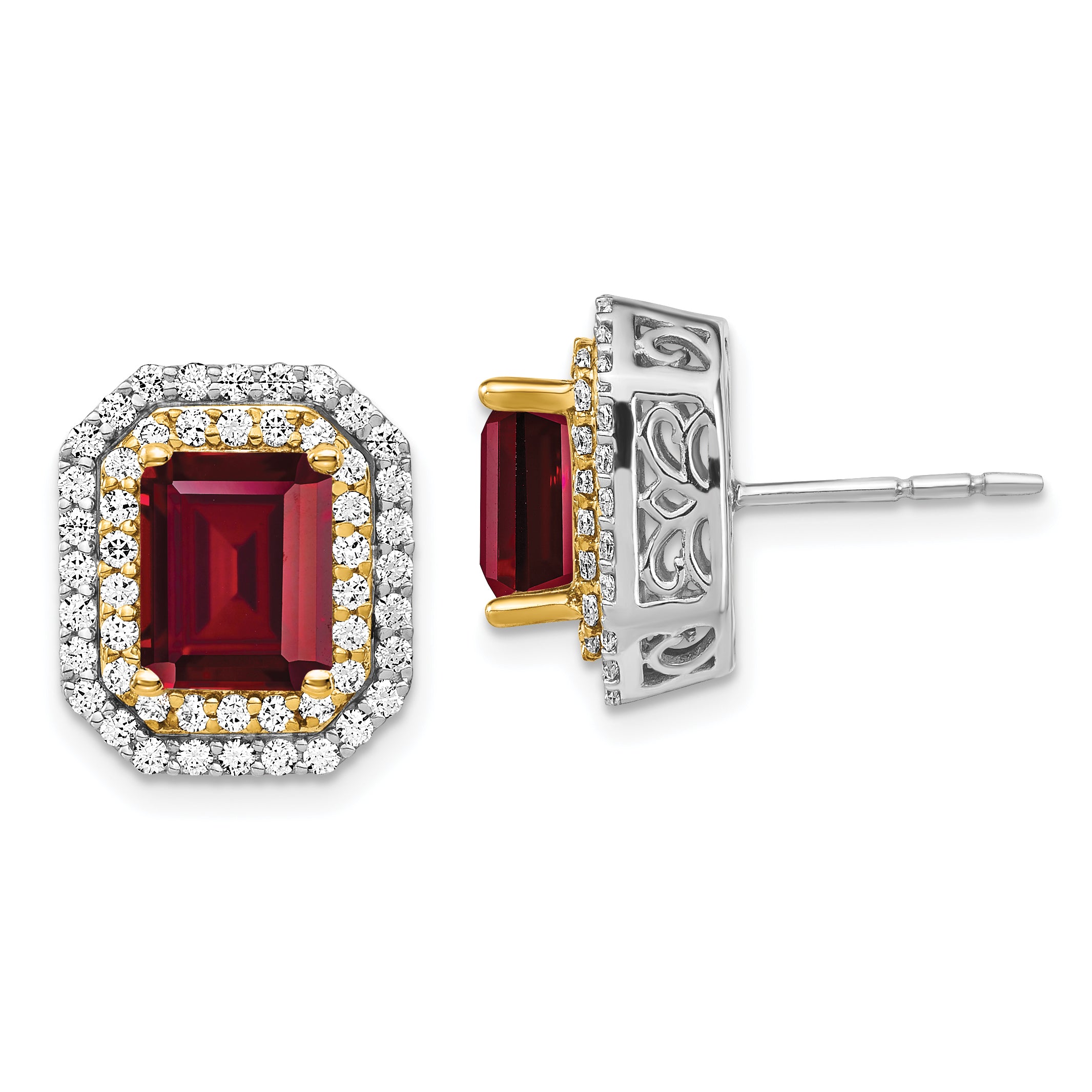 14K Two-Tone Lab Grown Diamond & Created Ruby Earrings