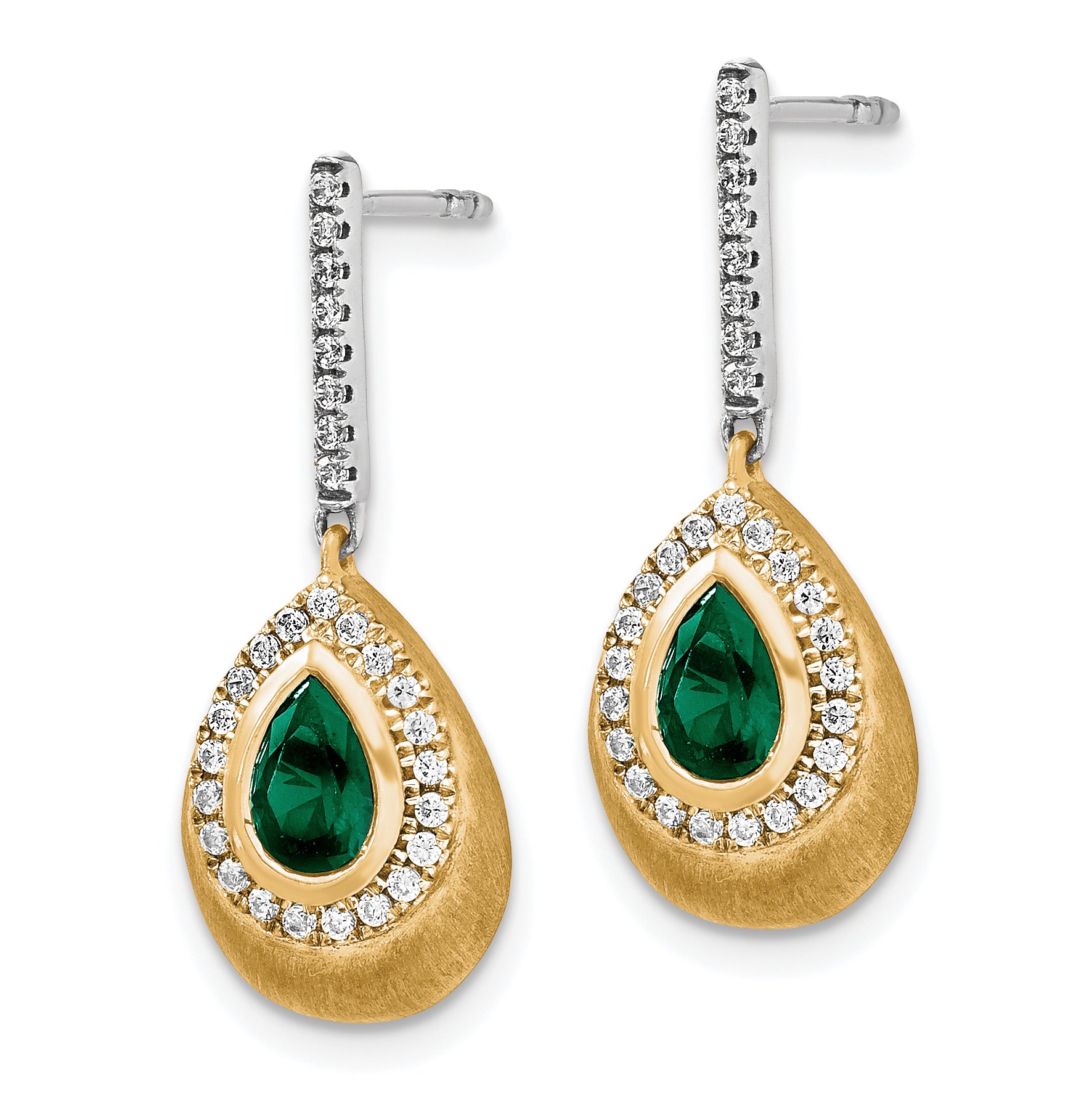 14K Two-tone Lab Grown Diamond and Created Emerald Earrings