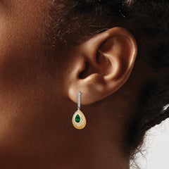 14K Two-tone Lab Grown Diamond and Created Emerald Earrings