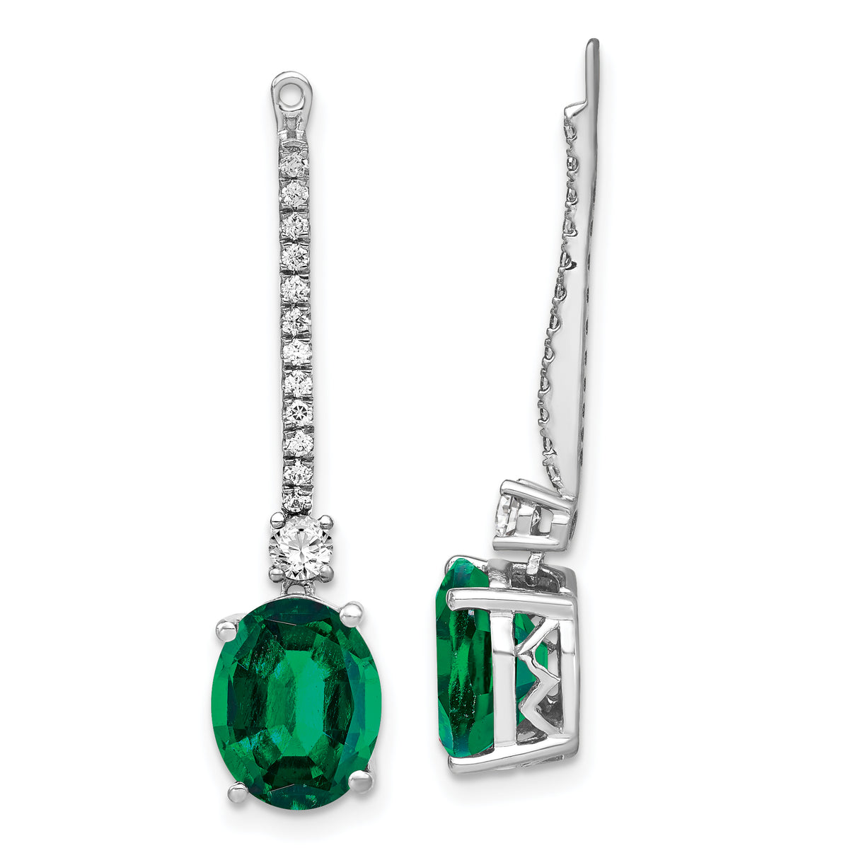 14K White Gold Lab Grown Diamond & Created Emerald Earring Jackets