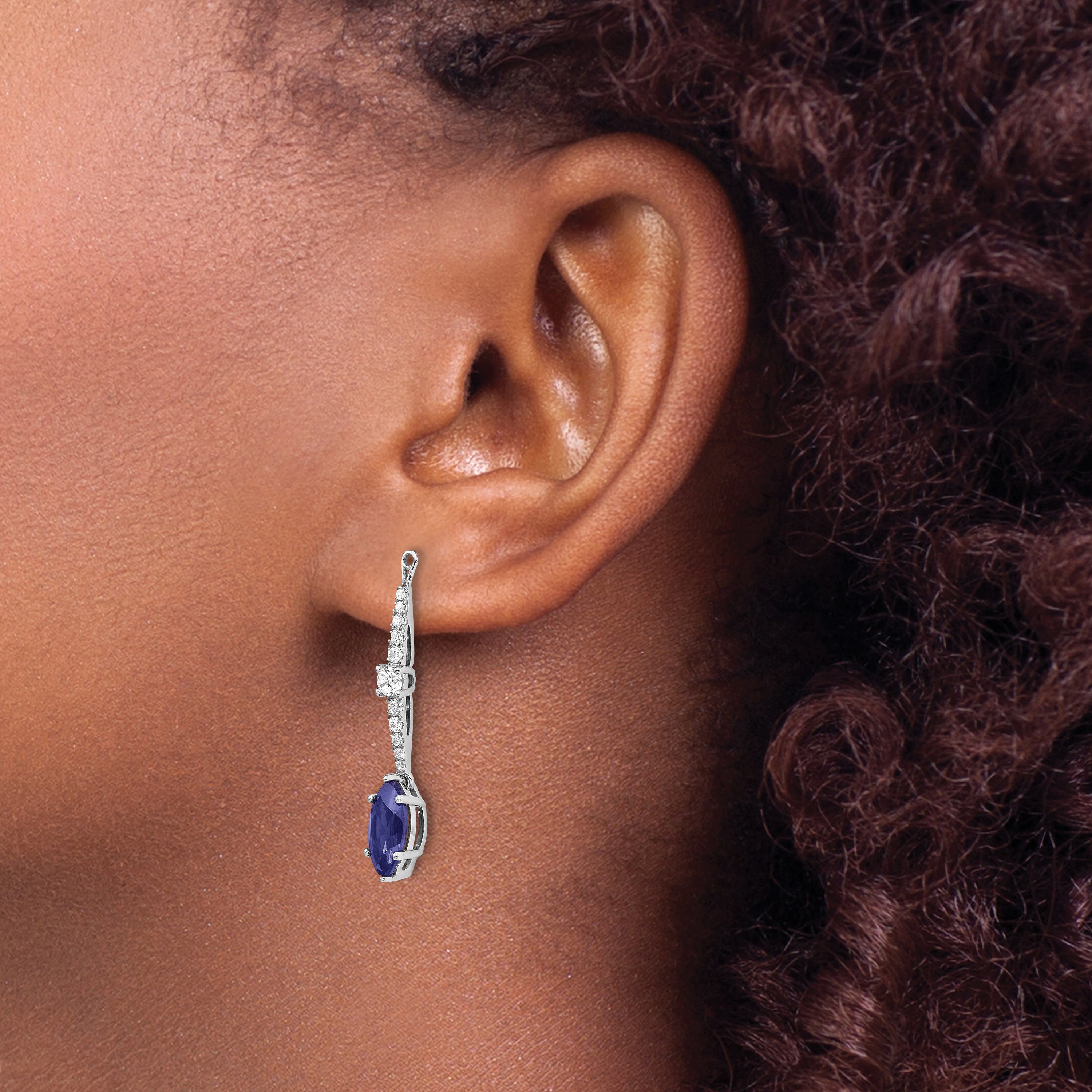 14K White Gold Lab Grown Diamond & Created Blue Sapphire Earring Jackets