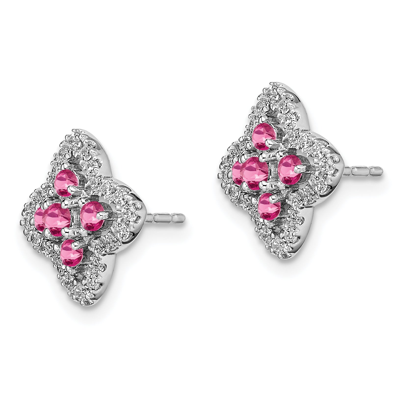 14K White Gold Lab Grown Diamond and Created Pink Sapphire Earrings