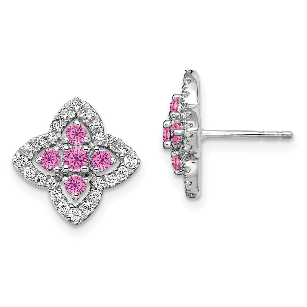 14K White Gold Lab Grown Diamond and Created Pink Sapphire Earrings