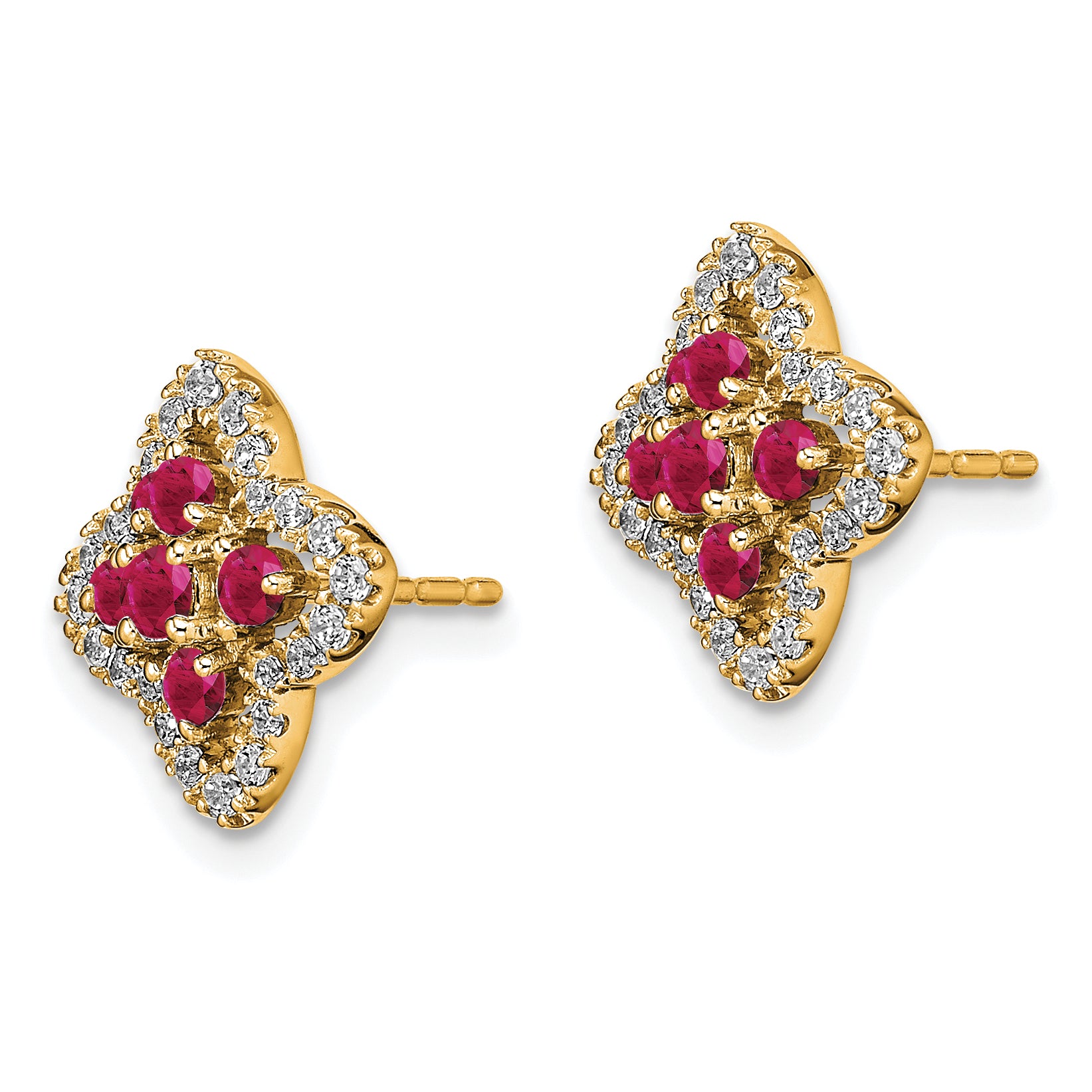 14K Lab Grown Diamond & Created Ruby Earrings