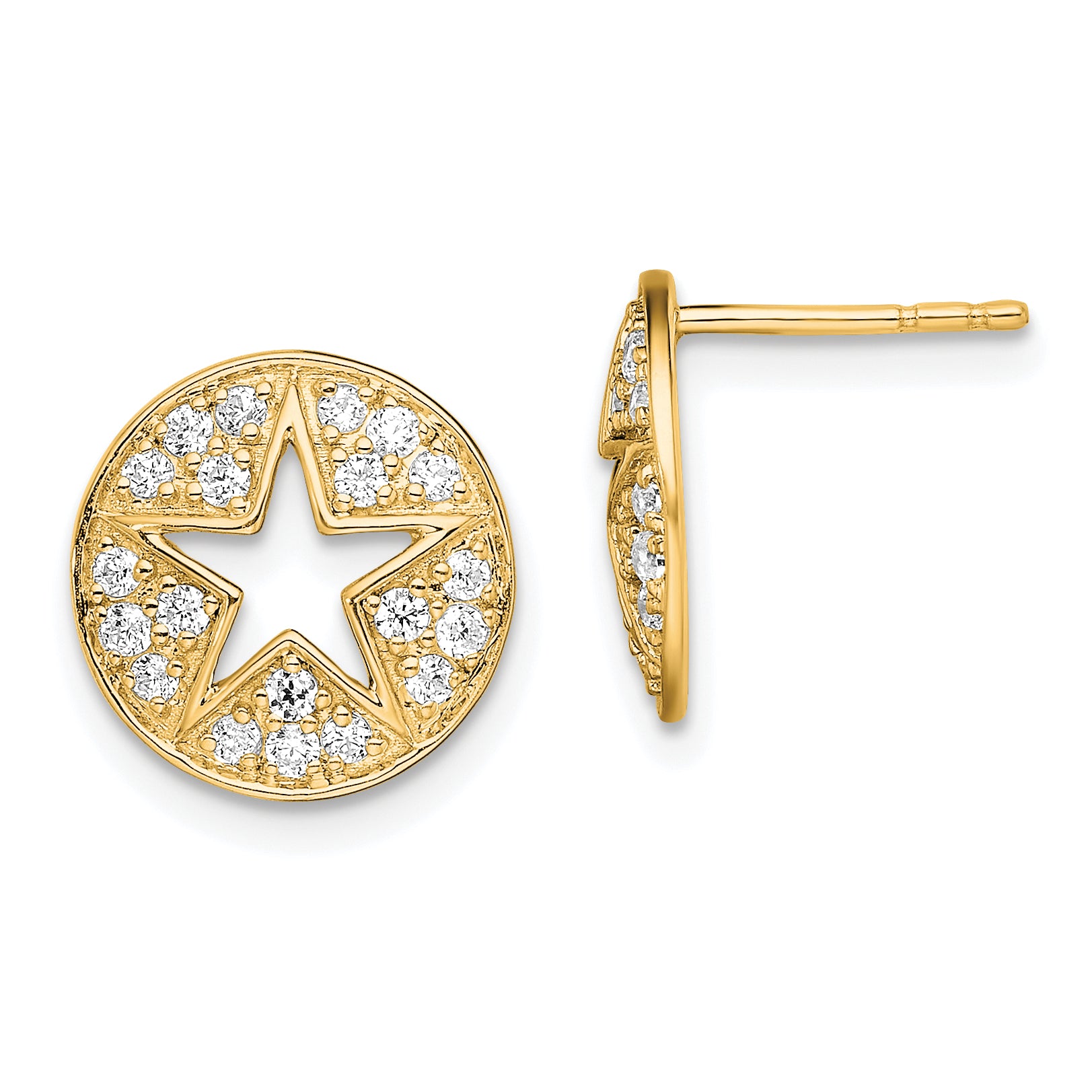 14K Lab Grown Diamond SI1/SI2, G H, Circle Star Post Earrings