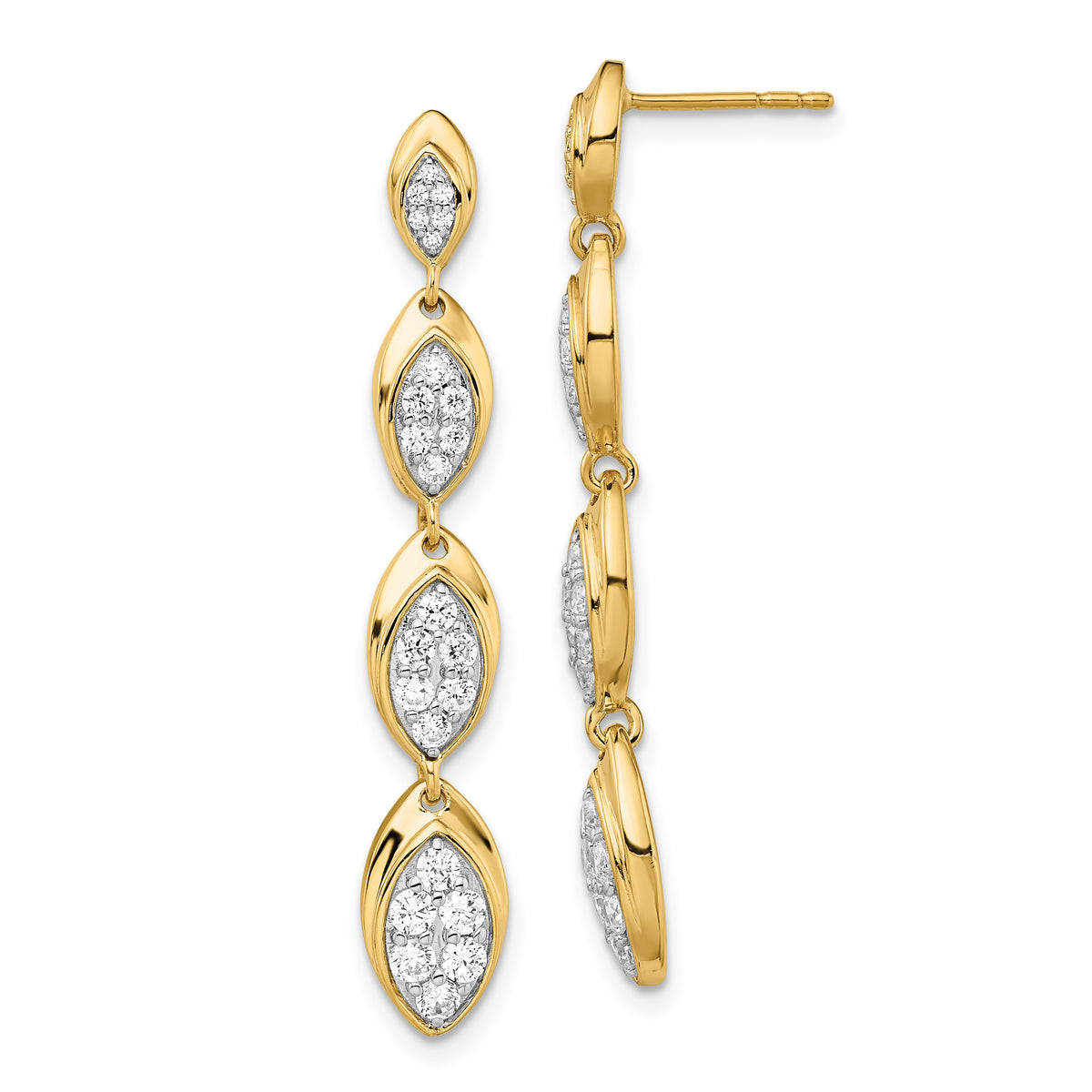 14K Lab Grown Diamond SI1/SI2, G H, Pave Drop Post Earrings