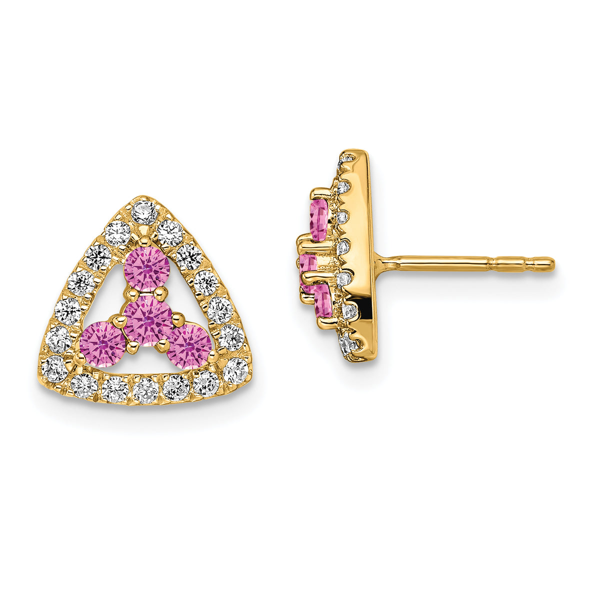 14K Pure Serenity Lab Grown Diamond and Cr.Pink Sapp Triangle Earrings