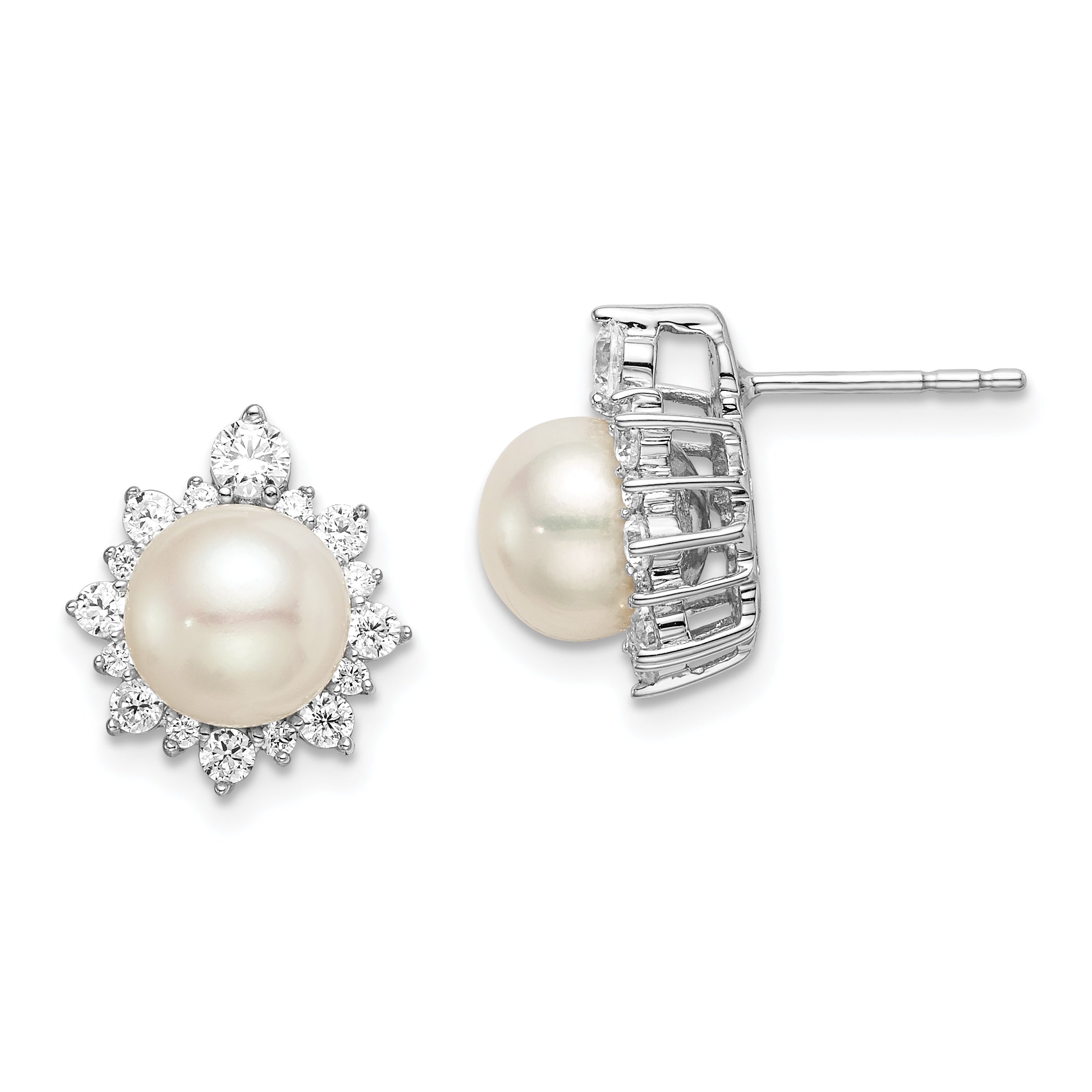 14K White Gold Lab Grown Diamond VS/SI GH, FWC Pearl Post Earrings