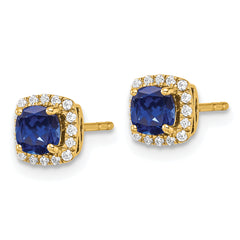 14K Lab Grown Earrings and Bl Created Sapphire Post Halo Earrings