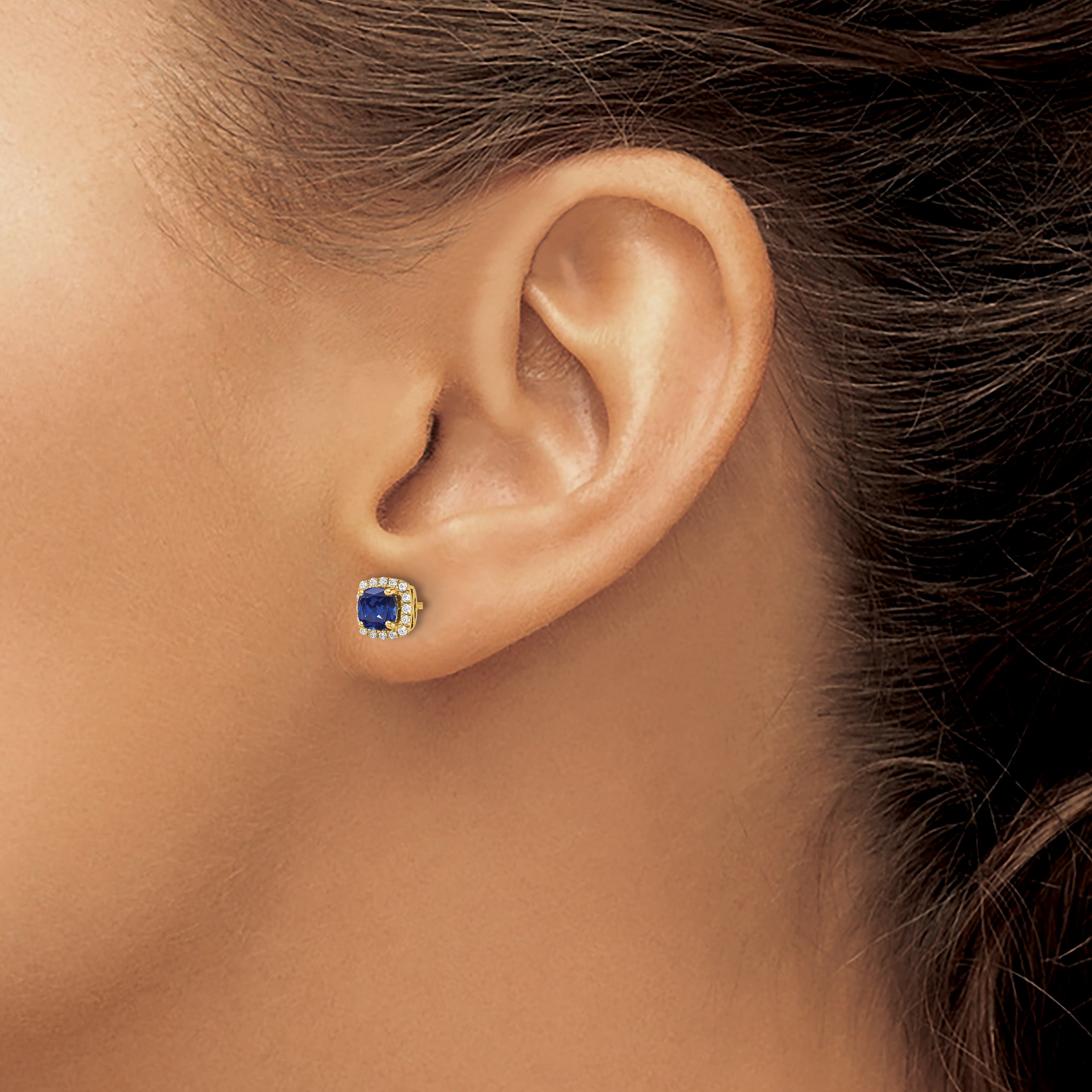 14K Lab Grown Earrings and Bl Created Sapphire Post Halo Earrings