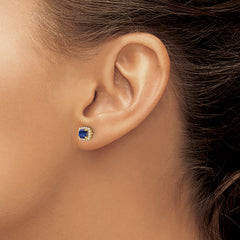 14K Lab Grown Earrings and Bl Created Sapphire Post Halo Earrings