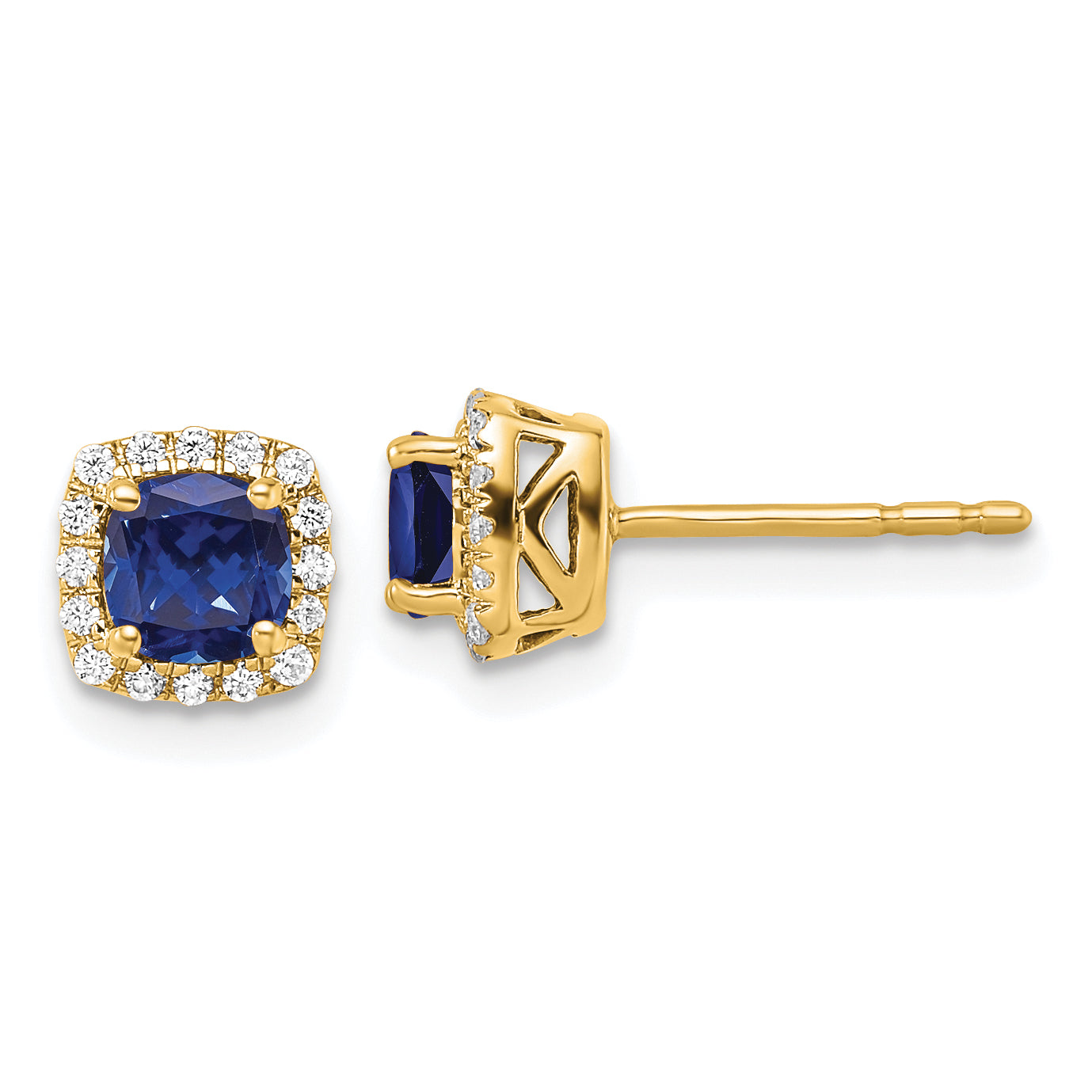 14K Lab Grown Earrings and Bl Created Sapphire Post Halo Earrings