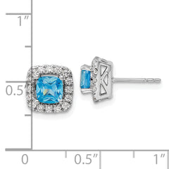 14K White Gold Lab Grown Diamond and Blue Topaz Halo Post Earrings