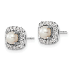 14K White Gold Lab Grown Diamond and Pearl Post Earrings