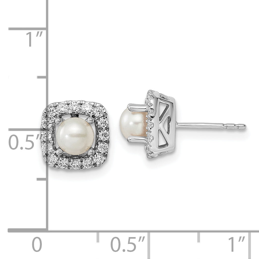 14K White Gold Lab Grown Diamond and Pearl Post Earrings