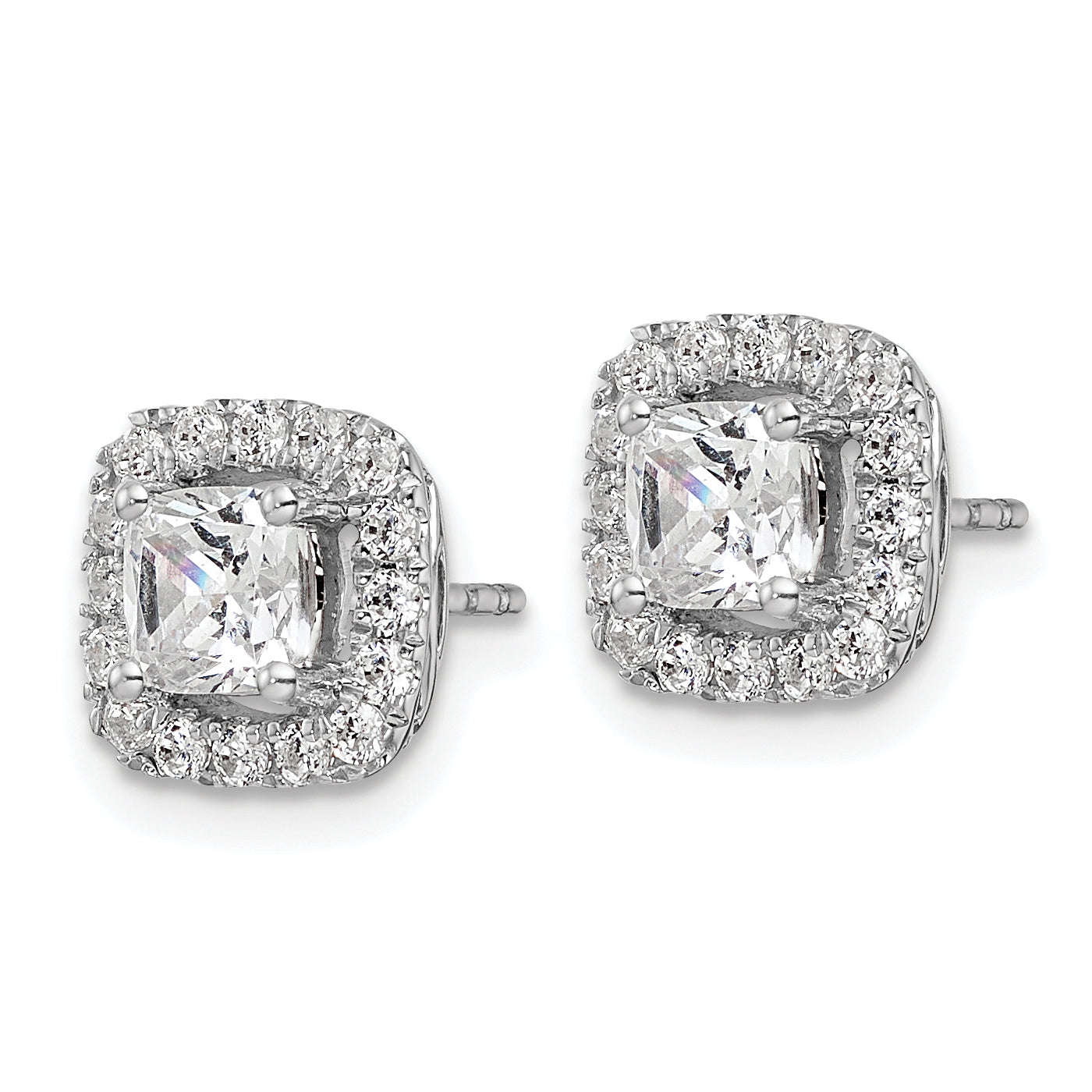 14K White Gold Lab Grown Diamond and White Sapphire Halo Post Earrings