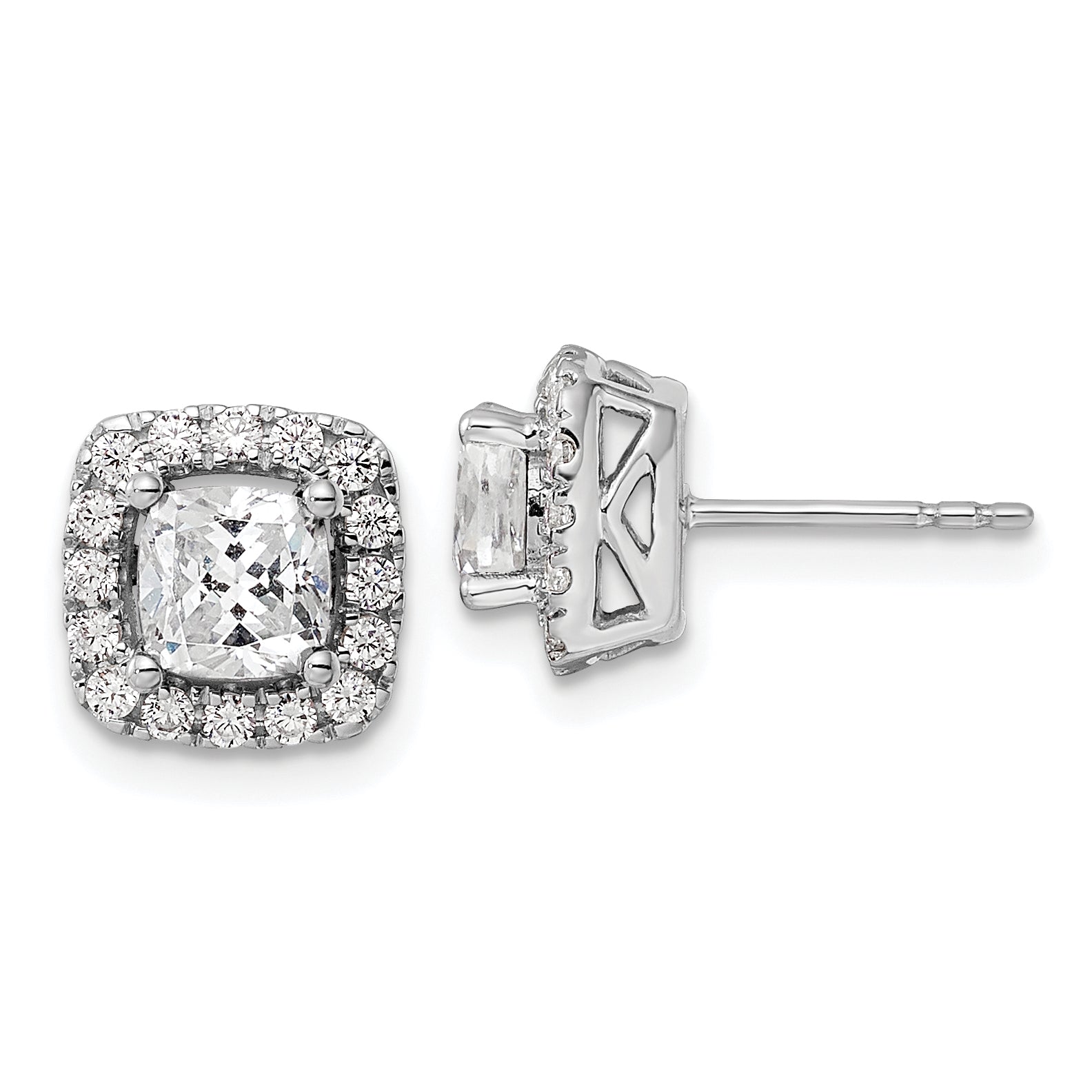 14K White Gold Lab Grown Diamond and White Sapphire Halo Post Earrings