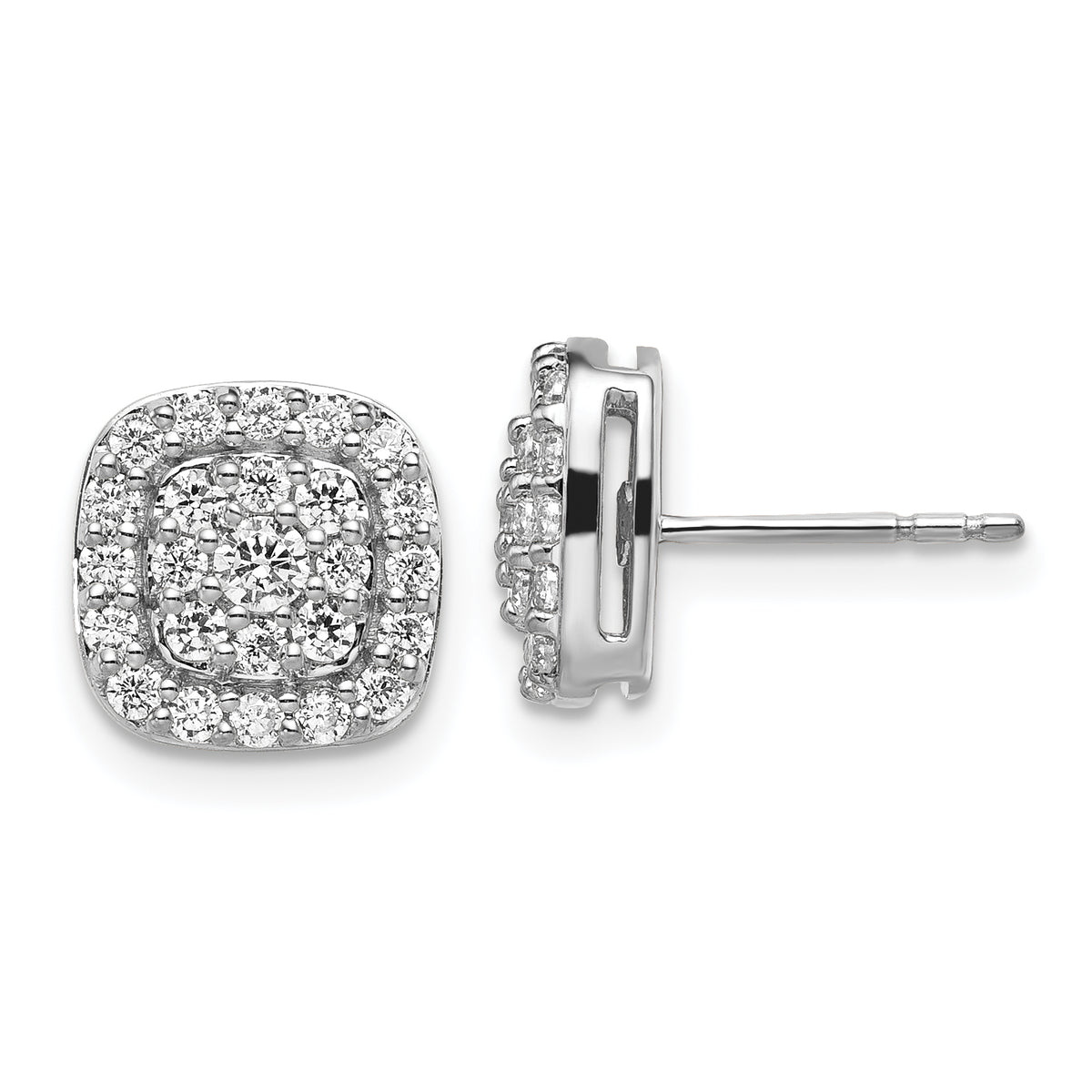 14K White Gold Lab Grown Diamond VS/SI GH, Squared Halo Post Earring