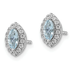 14K White Gold Lab Grown Diamond and Aquamarine Post Earrings