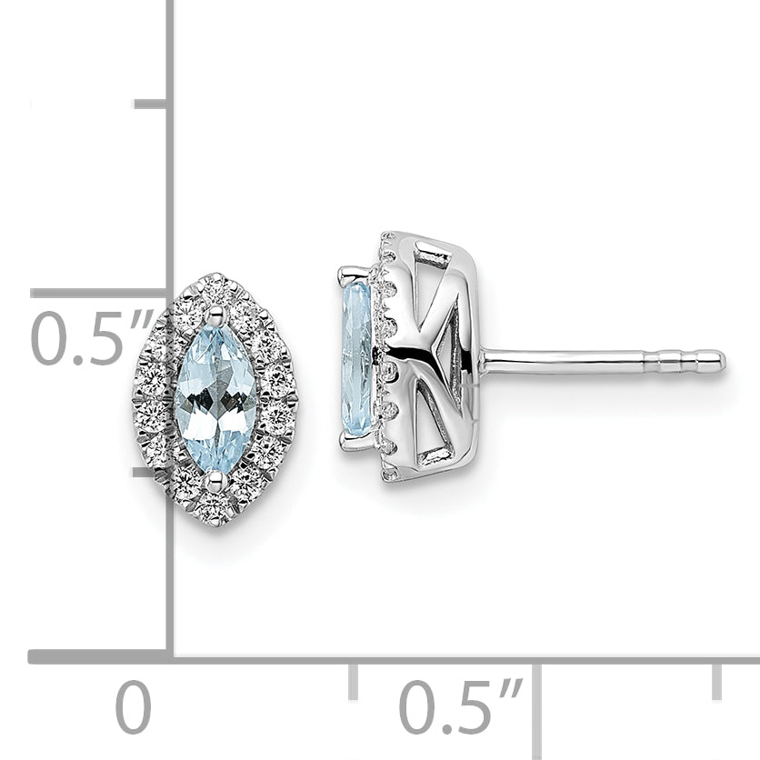 14K White Gold Lab Grown Diamond and Aquamarine Post Earrings