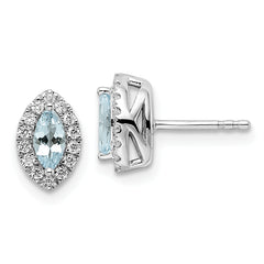 14K White Gold Lab Grown Diamond and Aquamarine Post Earrings