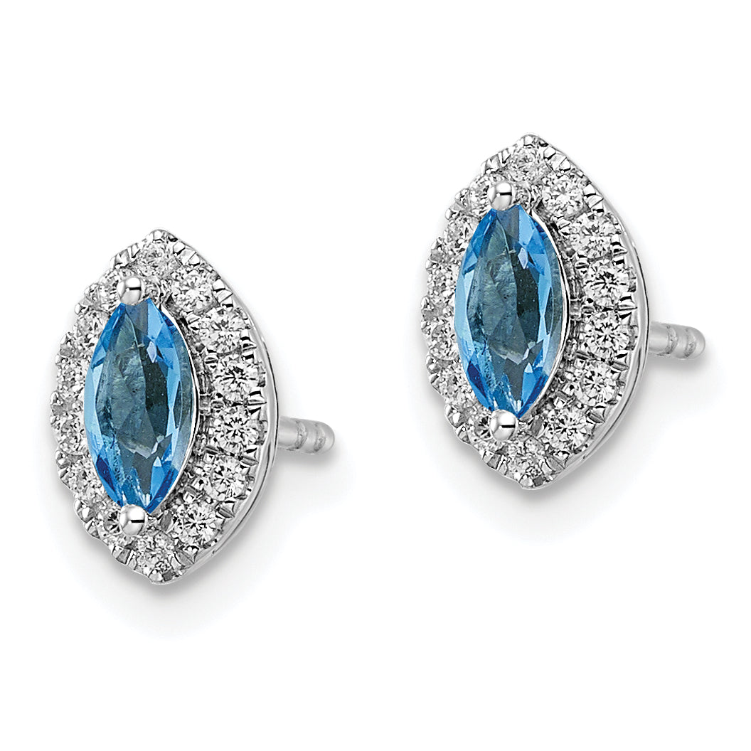 14K White Gold Lab Grown Diamond and Blue Topaz Post Earrings