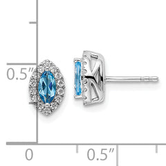 14K White Gold Lab Grown Diamond and Blue Topaz Post Earrings