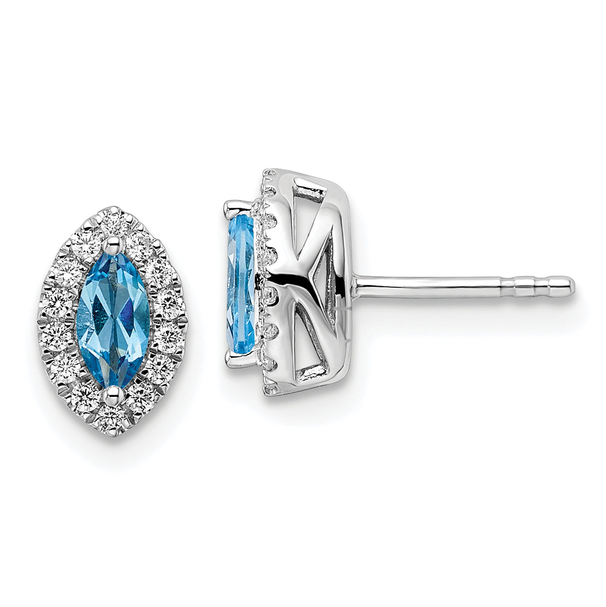 14K White Gold Lab Grown Diamond and Blue Topaz Post Earrings