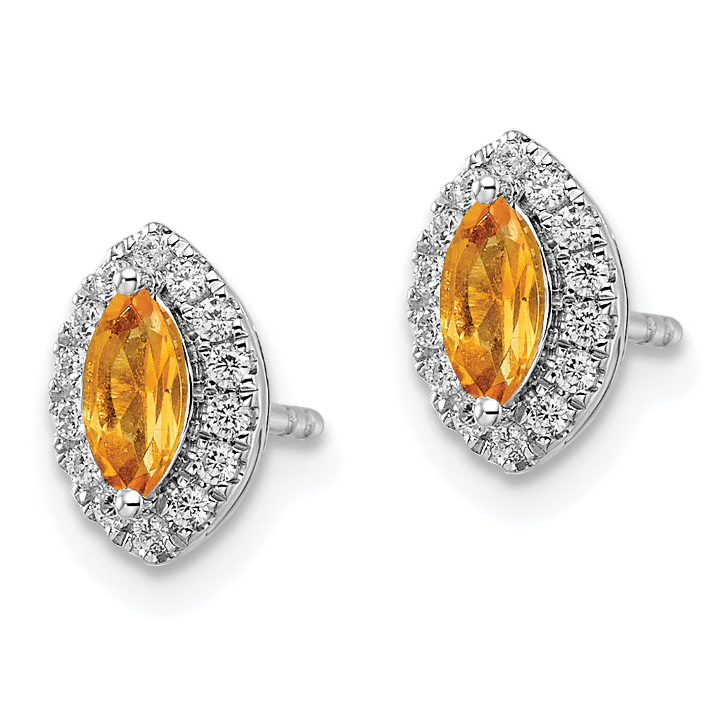 14K White Gold Lab Grown Diamond and Citrine Post Earrings