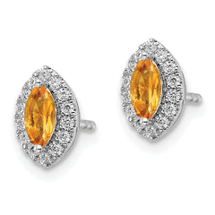 14K White Gold Lab Grown Diamond and Citrine Post Earrings