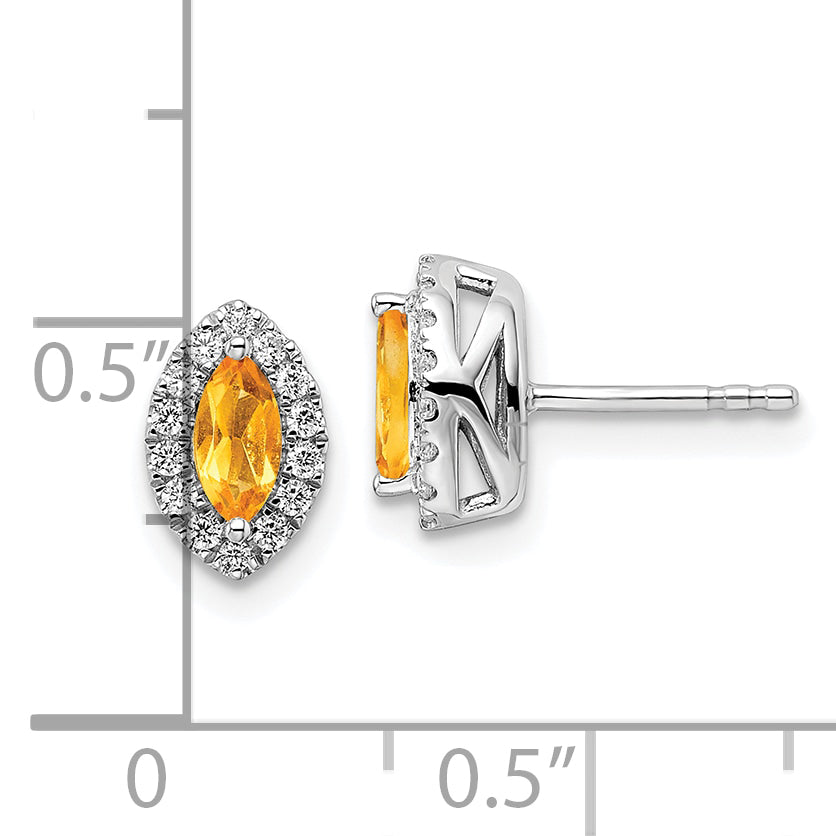 14K White Gold Lab Grown Diamond and Citrine Post Earrings