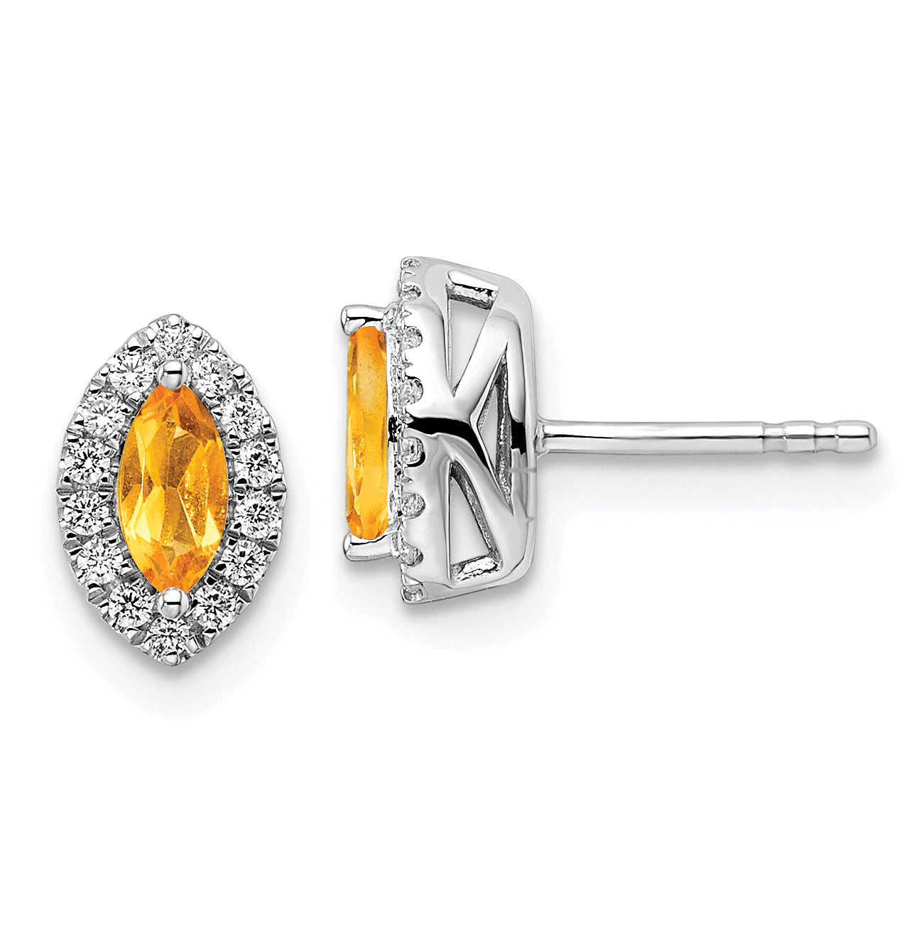 14K White Gold Lab Grown Diamond and Citrine Post Earrings