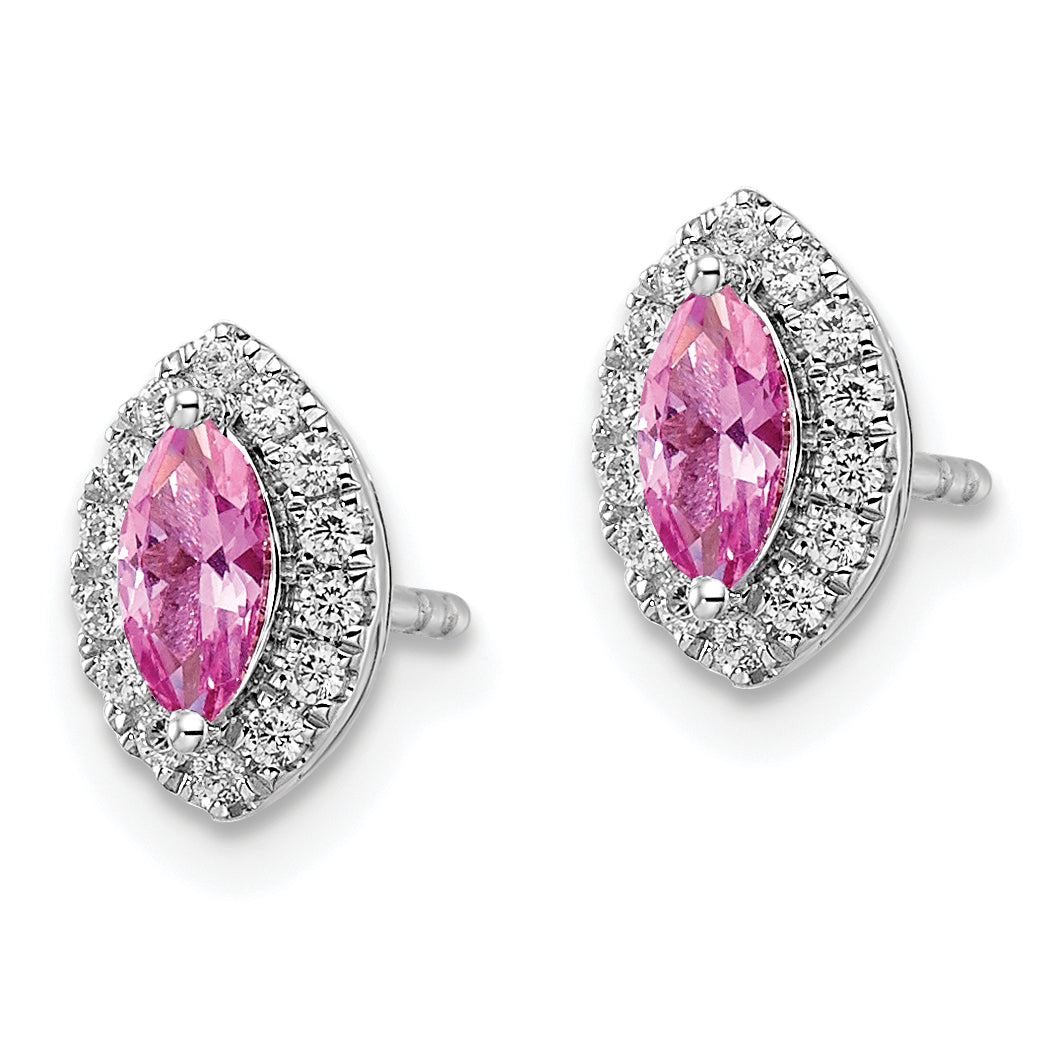 14K White Gold Lab Grown Diamond and Cr Pink Sapphire Post Earrings