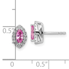 14K White Gold Lab Grown Diamond and Cr Pink Sapphire Post Earrings