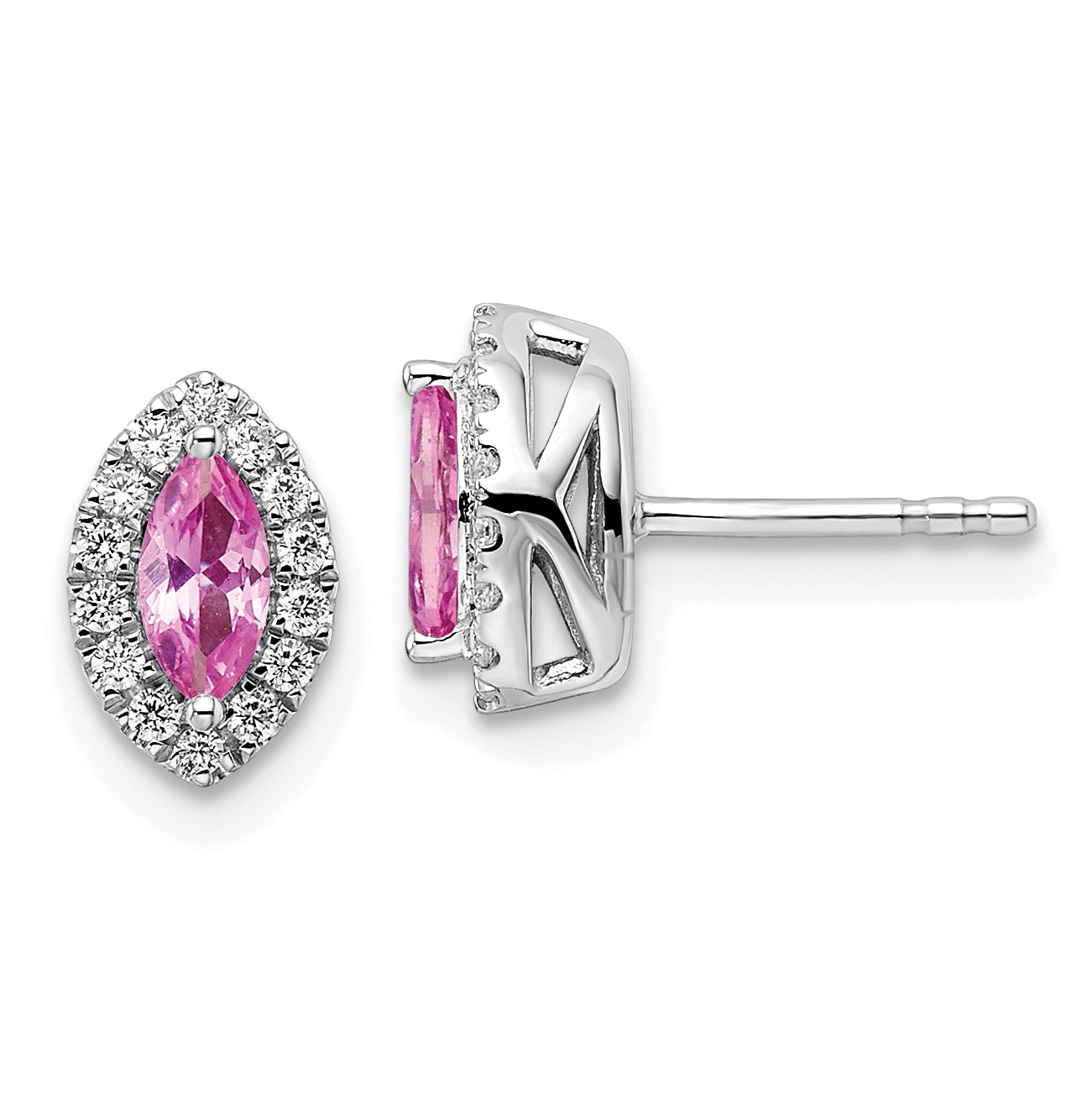 14K White Gold Lab Grown Diamond and Cr Pink Sapphire Post Earrings