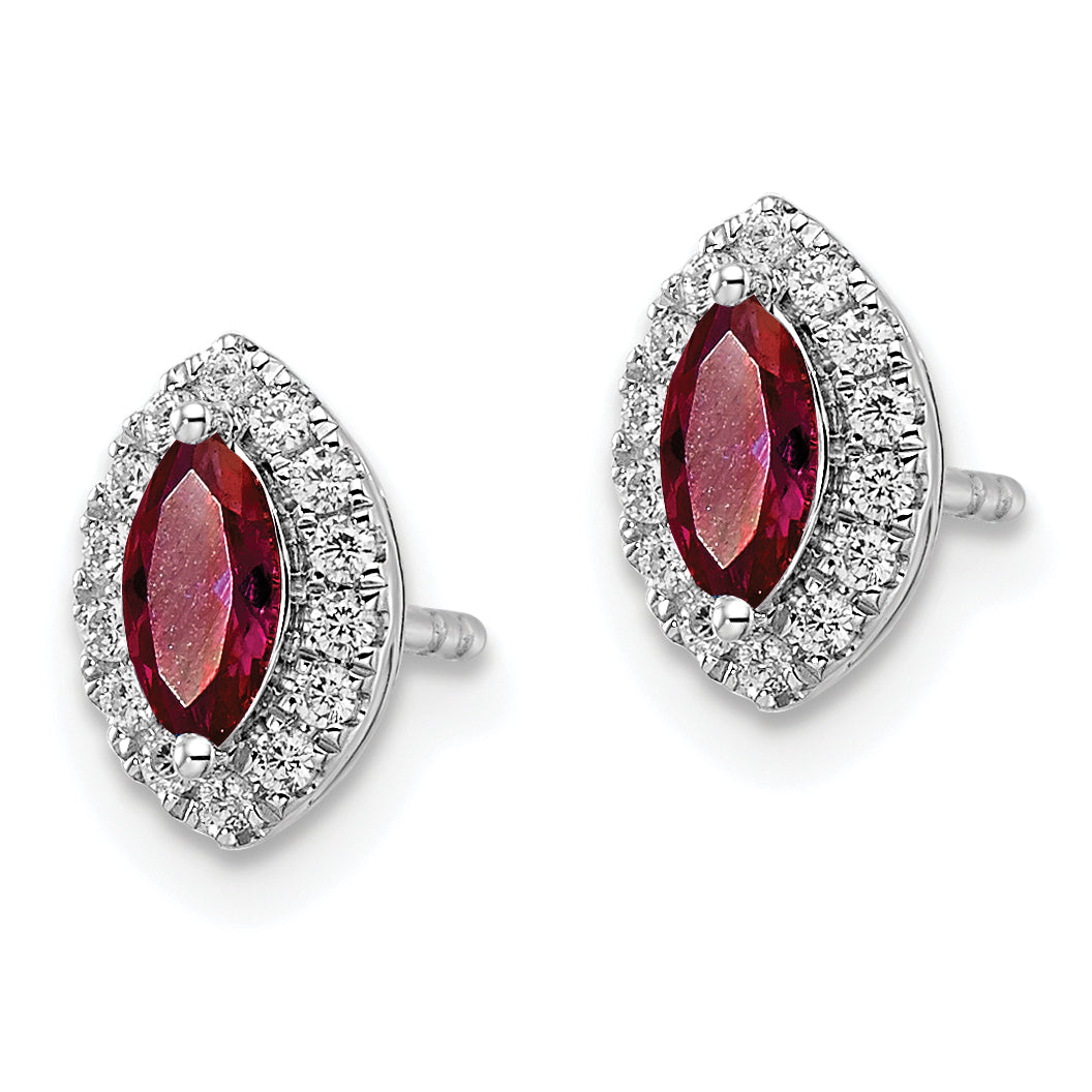 14K White Gold Lab Grown Diamond and Created Ruby Post Earrings