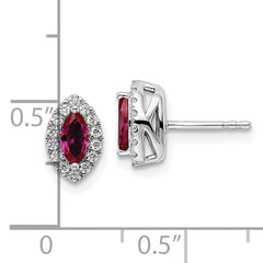 14K White Gold Lab Grown Diamond and Created Ruby Post Earrings