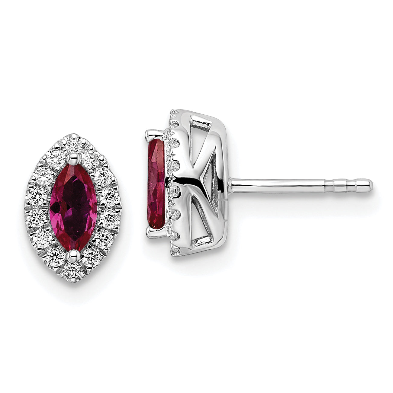 14K White Gold Lab Grown Diamond and Created Ruby Post Earrings