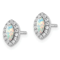 14K White Gold Lab Grown Diamond and Created Opal Post Earrings