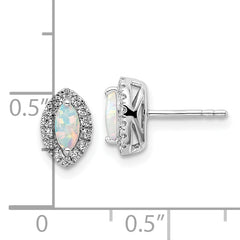 14K White Gold Lab Grown Diamond and Created Opal Post Earrings