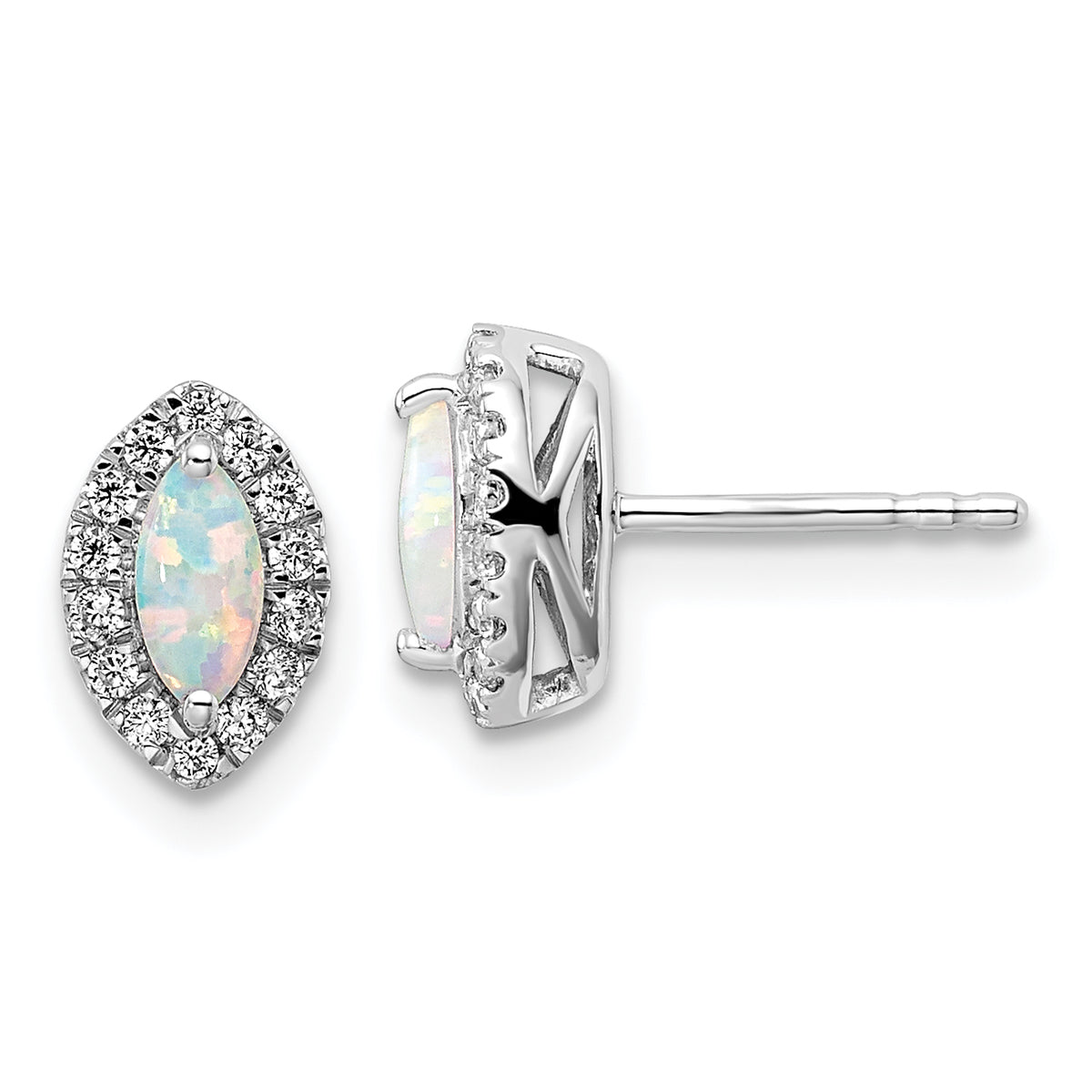 14K White Gold Lab Grown Diamond and Created Opal Post Earrings