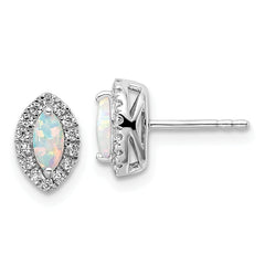 14K White Gold Lab Grown Diamond and Created Opal Post Earrings